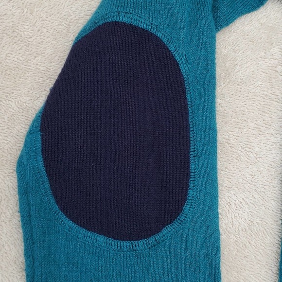 Youth Okaidi Cashmere V-neck Sweater Elbow Patches L 12 A/Y 150cm Wool Cotton - Picture 7 of 11